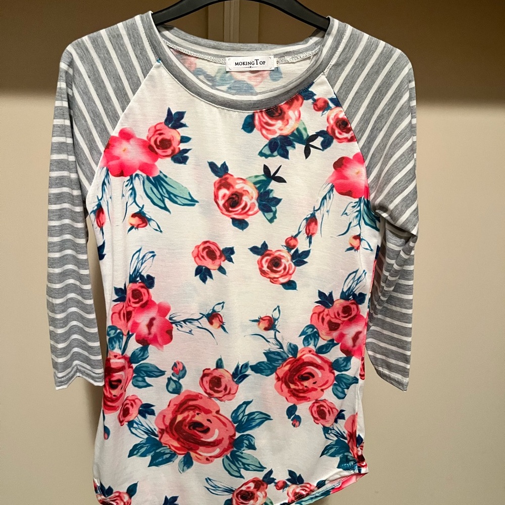 Pink and Red Graphic Long Sleeve Tee